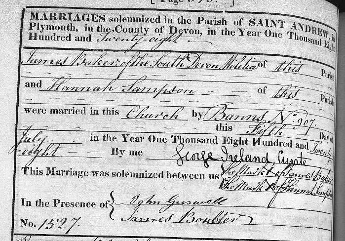 Baker-Simpson marriage, 1828