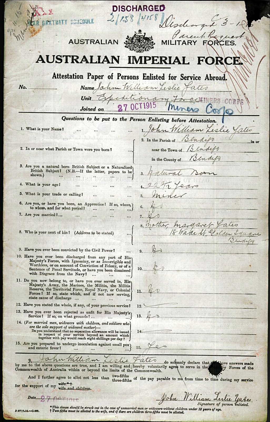 AIF enlistment record
