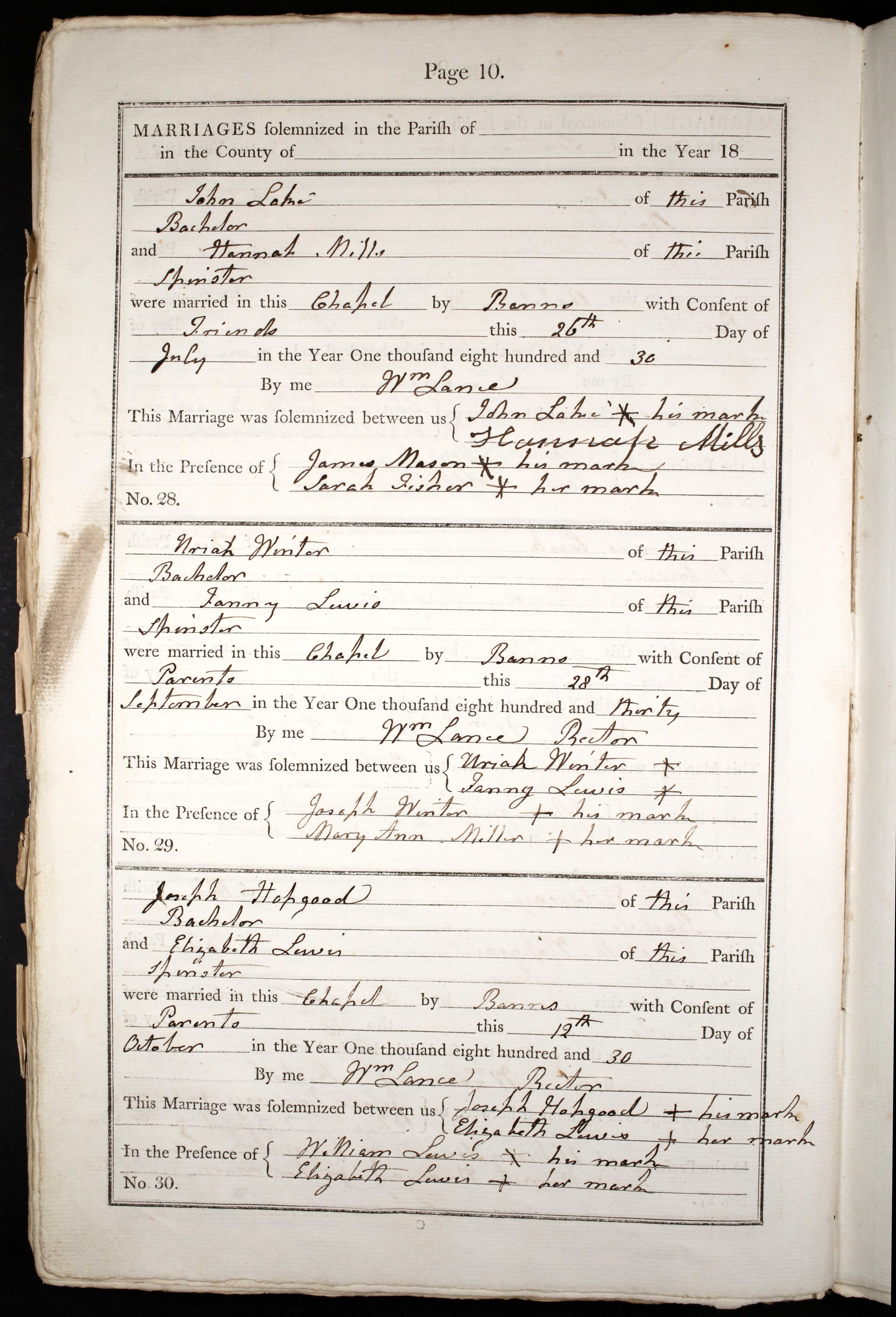 Hopgood-Lewis marriage, 1830