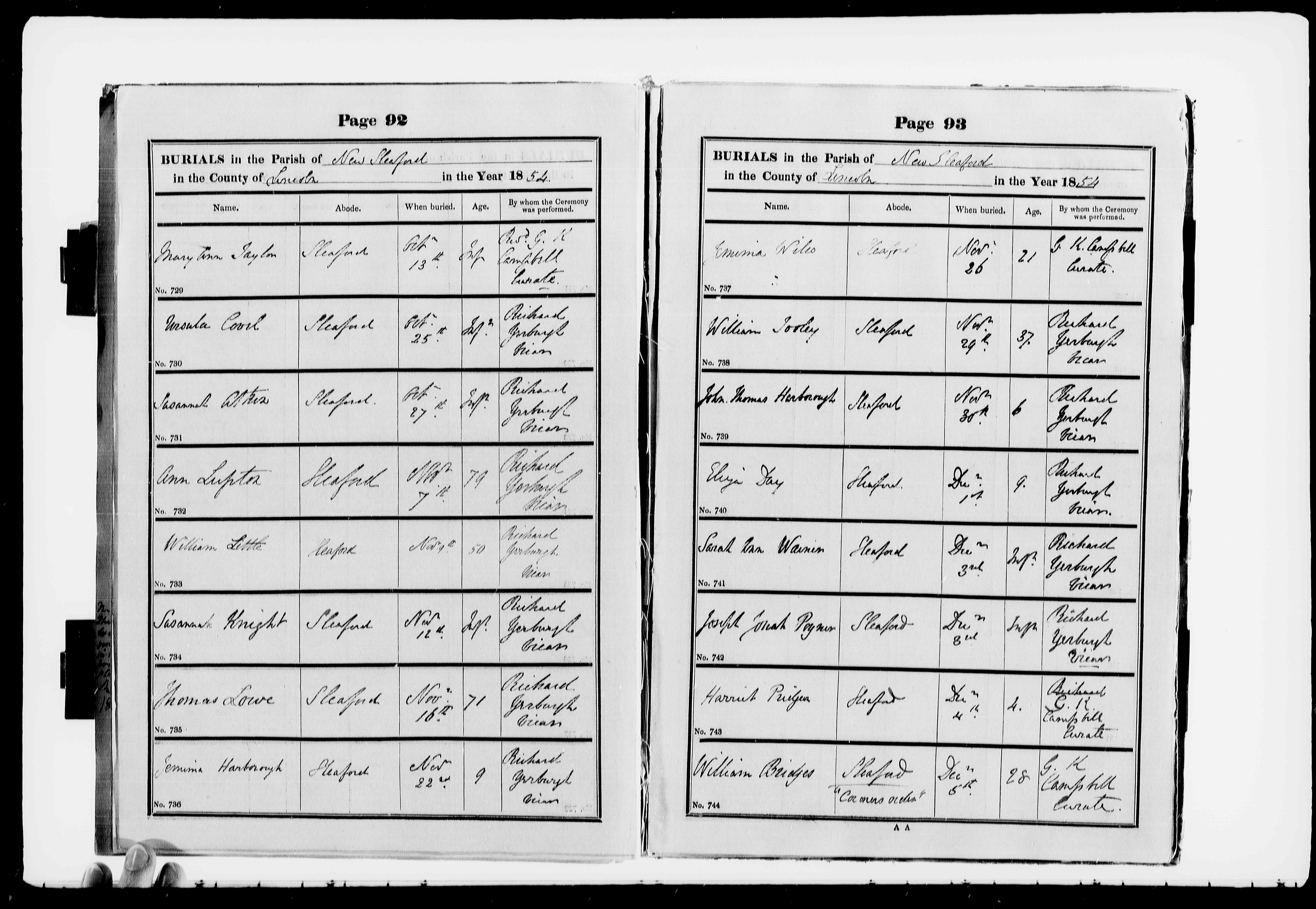 New Sleaford burial register