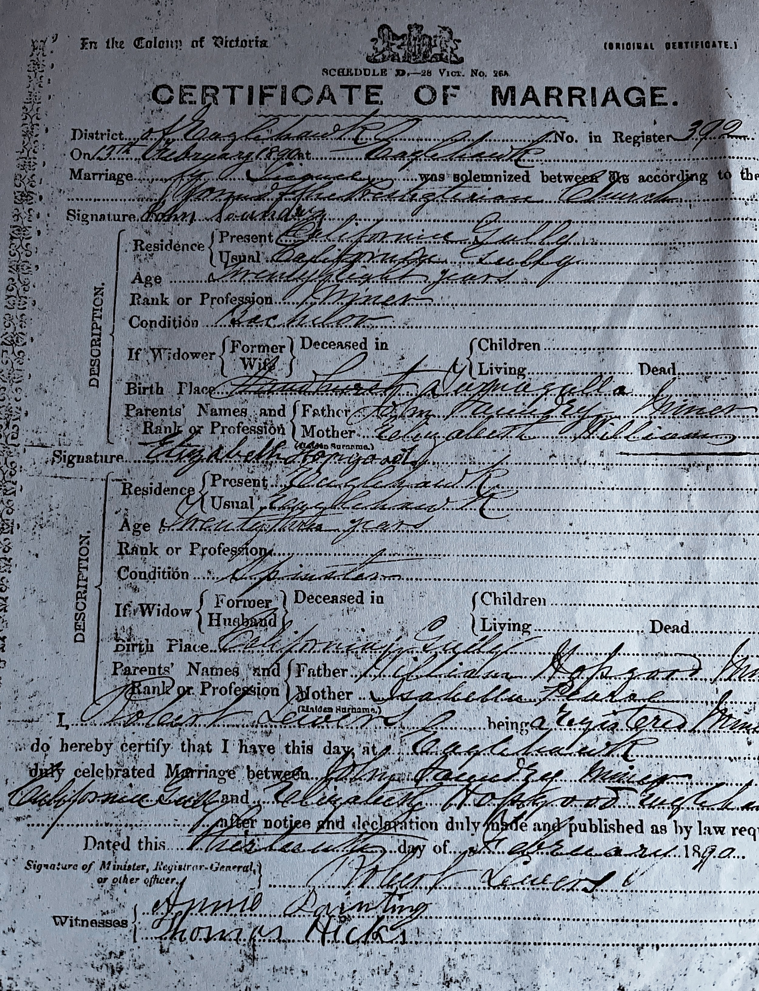 marriage certificate: Saundry/Soundry–Hopgood