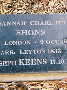 headstone confirming arrival on the Leyton/Layton in 1833